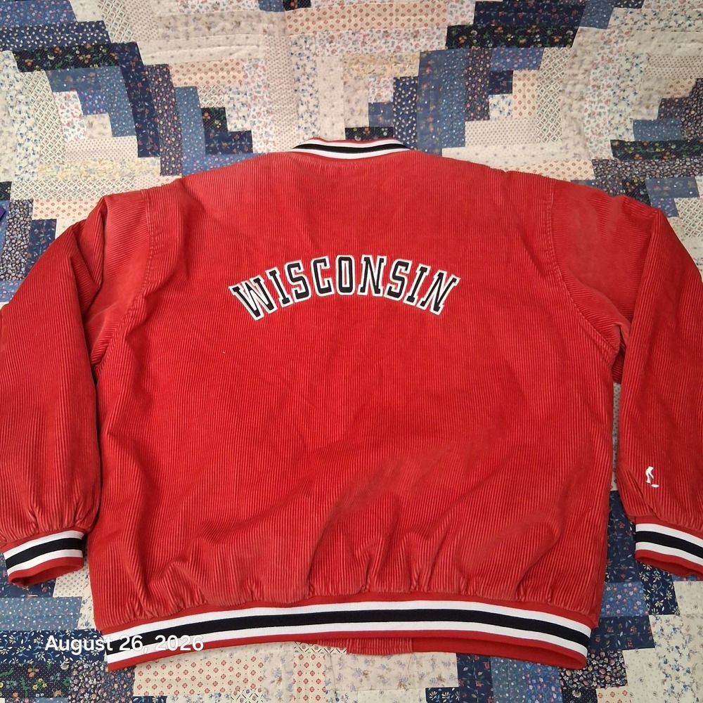 Vintage 90s Spotlight Wisconsin Badgers Corduroy Varsity Jacket Mens 2XL Red